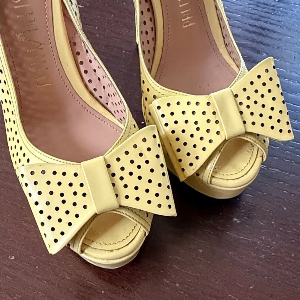 Palter Deliso pale Yellow Perforated retro vintage pinup Bow Heels 37